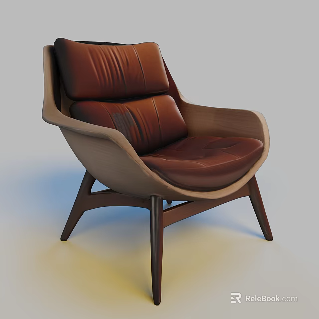 Modern Leather Sofa Stool With Wooden Frame And Comfortable Backrest Design 3d model