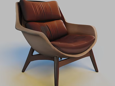 Modern Leather Sofa Stool With Wooden Frame And Comfortable Backrest Design 3d model