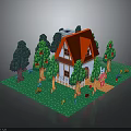 Cute House Exterior Design With Red Roof White Walls Apple Trees Green Lawn And Fence