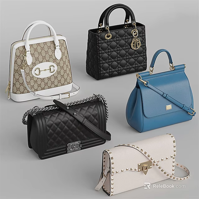 Fashionable Women's Handbags With Quilted Design Rivet Details And Various Colors 3d model 