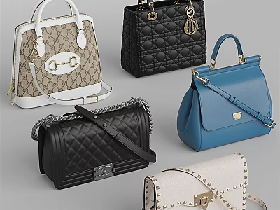 Fashionable Women's Handbags With Quilted Design Rivet Details And Various Colors 3d model