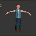 Man With Brown Hair Mustache In Blue White Top Blue Pants Brown Shoes Arms Outstretched