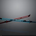 Crossed Blue And Red Swords With Glowing Blades And Black Striped Handles