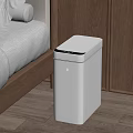 White Smart Trash Can With Sensor Lid In Modern Living Room Wooden Floor