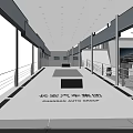 Modern Exhibition Booth Design With Open Layout Red Seats Display Screens And Circular Counter