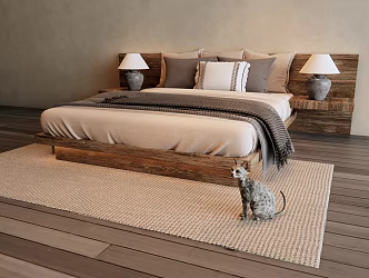 Quiet double bed table lamp carpet cat 3d model