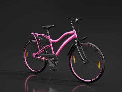 Stylish Pink Bicycle For Women With Black Accents And Reflectors 3d model