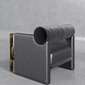 Modern Luxury Single Sofa With Black Leather Upholstery And Gold Metal Frame