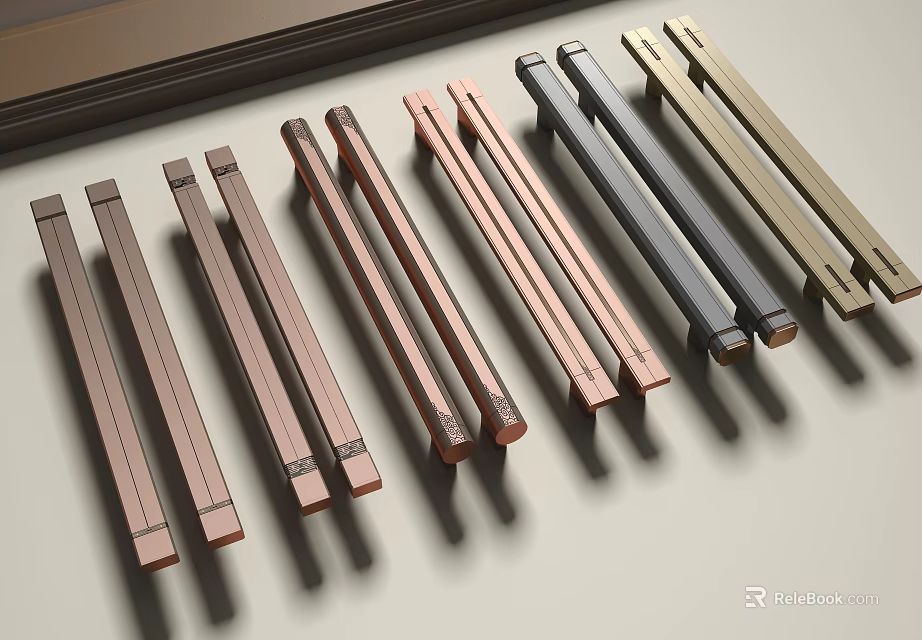 Modern Cabinet Handles In Various Metallic Finishes For Furniture Doors And Drawers 3d model 