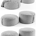 Modern Gray Fabric Poufs With Round Shape Textured Design And Soft Seating 3d model