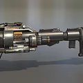Futuristic Metallic Weapon With Detailed Complex Mechanical Components And Orange Accents
