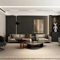 Modern Minimalist Luxury Living Room Interior With Marble TV Wall And Comfortable Sofa Sets