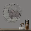 Stylish Round Rug With Moon And Elephant Design For Bedroom Living Room Decor