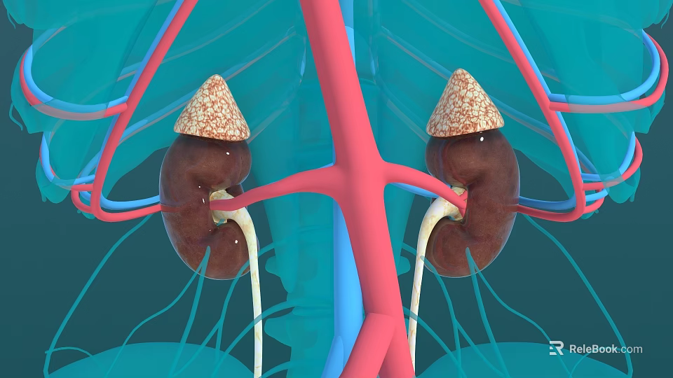 Human Abdominal Organs Anatomy Showing Kidneys Blood Vessels And Ureters 3d model 