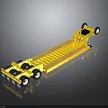 Yellow Heavy Duty Flatbed Trailer with Multiple Wheels and Flat Loading Platform 3d model