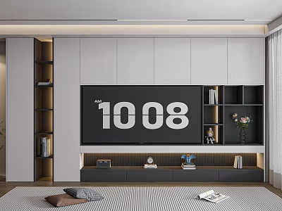 Modern TV Wall Unit with Large TV Screen Storage Shelves and Decorative Items 3d model