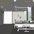 Modern Hospital Outpatient Clinic Room With Medical Beds Storage Cabinets TV And Artwork