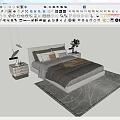 Modern Double Bed with Pillows Blanket Bedside Tables Lamp and Rug 3d model