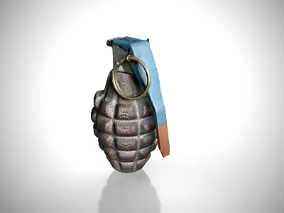 Vintage Textured Grenade With Metal Pull Ring And Blue Strap Design 3d model