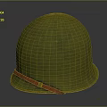 Vintage Green Military Helmet Design With Red Strap And Textured Surface