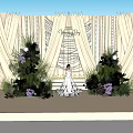 Wedding Decorative Ornament Set with Beige Curtains and Flowers Decorations on Stage