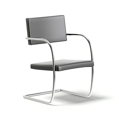 Modern Leisure Chair With Black Leather Upholstery And Curved Metal Frame Design 3d model