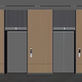 Modern Elevator Hallway Featuring Wooden Walls And Dark Elevator Doors With Ceiling Lighting 3d model