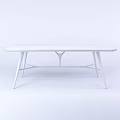 Modern Wooden Dining Table Design With Tapering Legs And Metal Support Frame