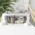Minimalist Perfume Cosmetics Display With White Stand Green Plants And Mirror