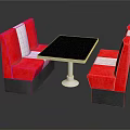 Red Public Booth Seats With Black Counter Table White Cushion And Metal Base Design