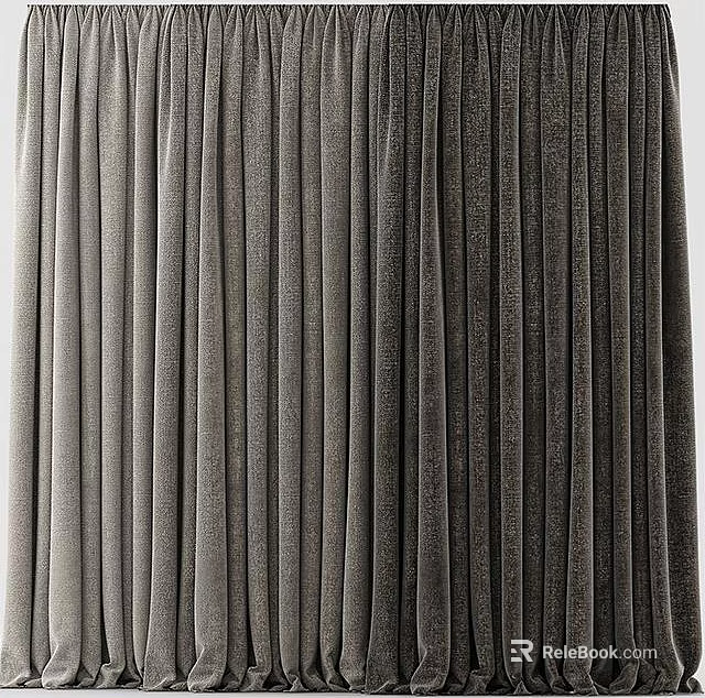 Elegant Gray Pleated Curtains With Soft Velvet Fabric For Home Interior Decor Design 3d model 