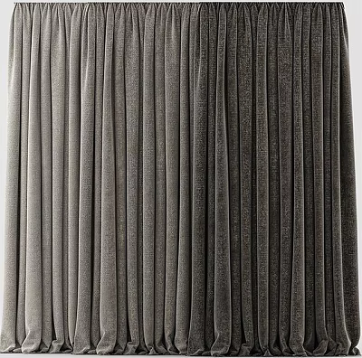 Elegant Gray Pleated Curtains With Soft Velvet Fabric For Home Interior Decor Design 3d model
