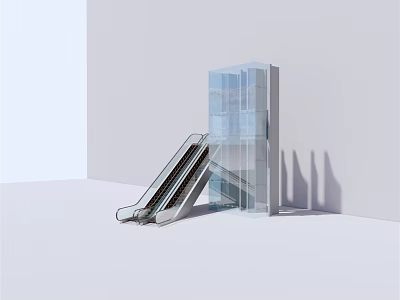 Modern Glass Elevator Structure With Escalator And White Background Shadows 3d model