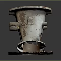 Old Rusty Metal Component With Peeling Paint Two Connecting Ports On Square Base