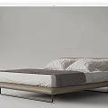 Modern Double Bed With Leather Frame Metal Support White Mattress And Pillows