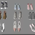 Various Stylish Shoes Collection with Sneakers Leather Pairs and High Heels in Different Colors