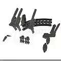 3D Black Train Model With Track And Spare Parts On White Background