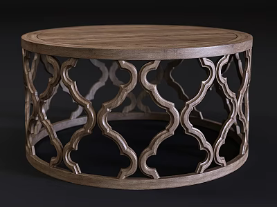 Elegant Wooden Round Coffee Table With Intricate Carved Pattern Base Design 3d model