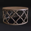 Elegant Wooden Round Coffee Table With Intricate Carved Pattern Base Design 3d model