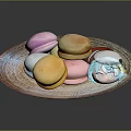 Skilled Baker Arranging Colorful Macarons With Butterfly Decor On Textured Plate 3d model