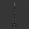 Dark Colored Industrial Robotic Arm With Yellow Warning Stripes Base Wheels And Top Sensor