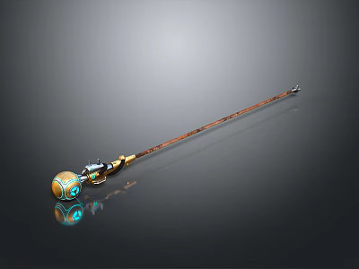 Fantasy Weapon Golden Orb Staff With Blue Accents And Detailed Design 3d model
