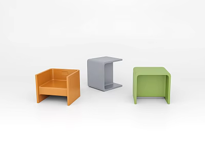 Colorful Small Stools In Orange Gray Green With Minimalist Design And Simple Structure 3d model
