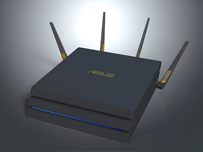 ASUS Modern Desktop PC With Black Design Blue Light Strip And Wireless Antennas 3d model