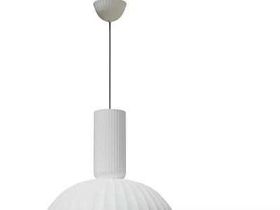 Modern Minimalist White Ribbed Pendant Light Featuring Cylindrical Upper Part And Round Lampshade 3d model
