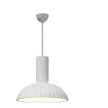 Modern Minimalist White Ribbed Pendant Light Featuring Cylindrical Upper Part And Round Lampshade