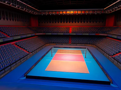 Indoor Tennis Court In Modern Sports Arena With Spectator Seats And Training Space 3d model
