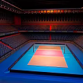 Indoor Tennis Court In Modern Sports Arena With Spectator Seats And Training Space
