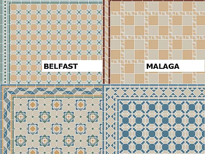 Decorative Tiles with Intricate Patterns in Belfast and Malaga Styles for Interior Design 3d model