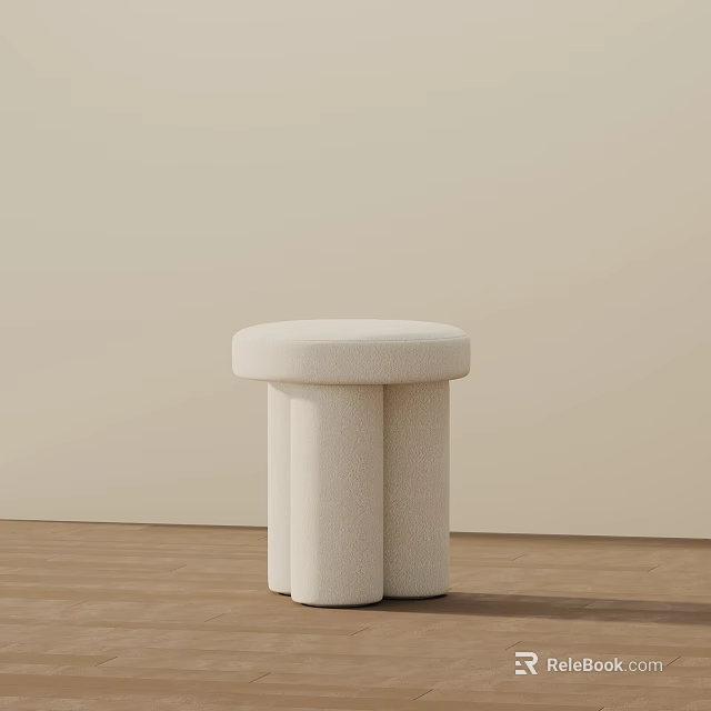 Modern Cream Upholstered Side Table With Three Cylindrical Legs On Wooden Floor 3d model 